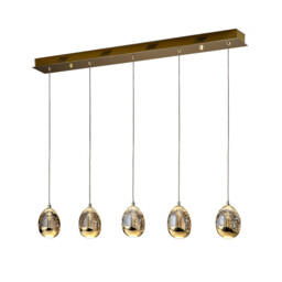 Roc Integrated LED 5 Light Dimmable Crystal Drop Bar Ceiling Pendant with Remote Control Gold - thumbnail 2
