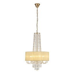 Freida Pendant With Ivory Cream Shade 6 Light E14 French Gold/Crystal