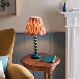 Higgledy Gloss Marlin Blue Paint Table Lamp with Apricot Orange Fabric Zigzag Shade 25cm E14 - thumbnail 2