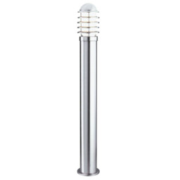 Louvre 1 Light Outdoor Bollard Light Stainless Steel with Polycarbonate Diffuser IP44, E27 - thumbnail 1