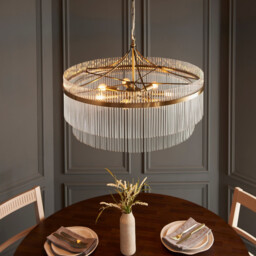 Marietta Grand Pendant Ceiling Light Antique Brass Plate, Clear Glass, 7x E14 - thumbnail 5
