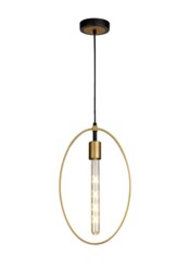 Locke Single Large Circle Ceiling Pendant, 1 Light E27, Sand Gold, Matt Black - thumbnail 5
