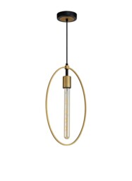 Locke Single Large Circle Ceiling Pendant, 1 Light E27, Sand Gold, Matt Black - thumbnail 3