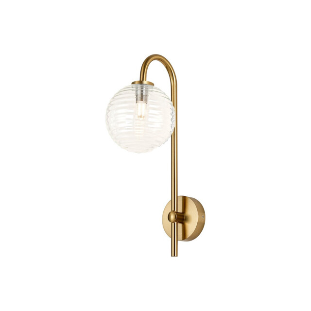 Tivoli Curved Arm Wall Light, 1 Light G9, IP44, Brass Gold/Clear Ribbed Round Glass - image 1