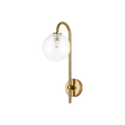 Tivoli Curved Arm Wall Light, 1 Light G9, IP44, Brass Gold/Clear Ribbed Round Glass - thumbnail 5
