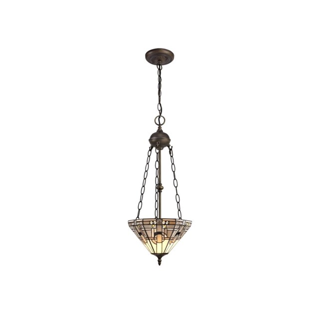 Ithaca 2 Light Uplighter Ceiling Pendant E27 With 30cm Tiffany Shade, White, Grey, Black, Clear Crystal, Aged Antique Brass - image 1