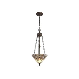 Ithaca 2 Light Uplighter Ceiling Pendant E27 With 30cm Tiffany Shade, White, Grey, Black, Clear Crystal, Aged Antique Brass