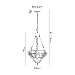 Ithaca 2 Light Uplighter Ceiling Pendant E27 With 30cm Tiffany Shade, White, Grey, Black, Clear Crystal, Aged Antique Brass - thumbnail 2