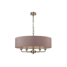 Banyan 5 Light Multi Arm Pendant, E14 Antique Brass With 60cm x 15cm Dual Faux Silk Shade, Taupe/Halo Gold - thumbnail 5