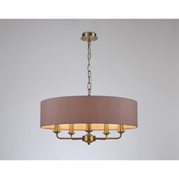 Banyan 5 Light Multi Arm Pendant, E14 Antique Brass With 60cm x 15cm Dual Faux Silk Shade, Taupe/Halo Gold - thumbnail 2