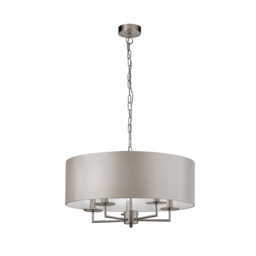 Knightsbridge Satin Silver Ceiling Pendant 5 Light with Silver Faux Silk Shade - thumbnail 2