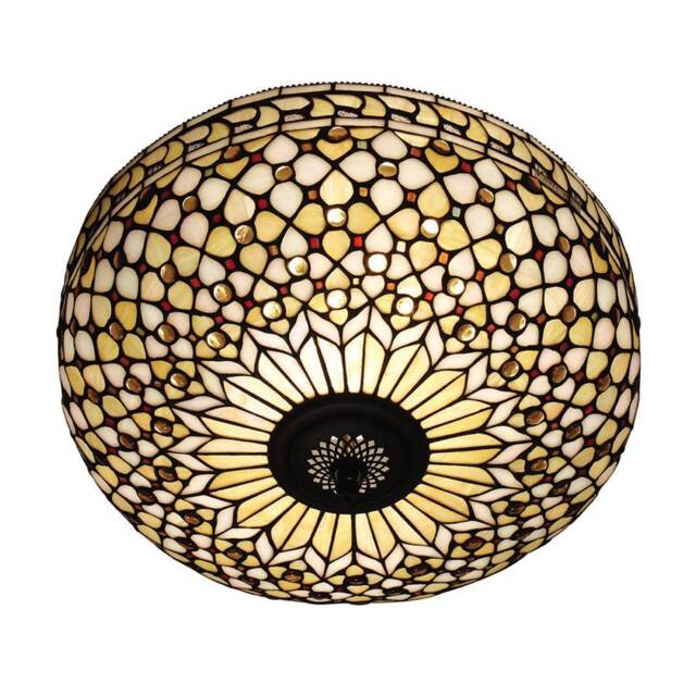 Mille 2 Light Large Ceiling Flush Light Dark Bronze, Tiffany Glass, E27 - image 1