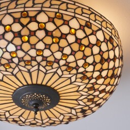 Mille 2 Light Large Ceiling Flush Light Dark Bronze, Tiffany Glass, E27 - thumbnail 3