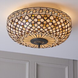 Mille 2 Light Large Ceiling Flush Light Dark Bronze, Tiffany Glass, E27 - thumbnail 2