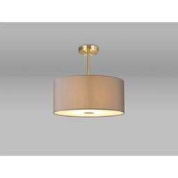 Baymont Antique Brass 3 Light E27 Semi Flush With 40cm x 18cm Faux Silk Shade, Grey/White Laminate - thumbnail 2