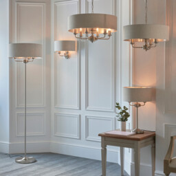 Highclere Base & Shade Floor Lamp Brushed Chrome Plate, Natural Linen - thumbnail 3
