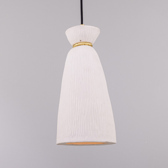 Parva Bathroom Pendant Matte White Striped, Satin Brass, IP44 - image 1