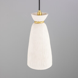 Parva Bathroom Pendant Matte White Striped, Satin Brass, IP44 - thumbnail 3