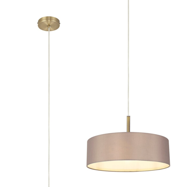Baymont Antique Brass 5 Light E27 Single Pendant, With 45cm x 15cm Faux Silk Shade, Grey - image 1