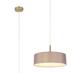 Baymont Antique Brass 5 Light E27 Single Pendant, With 45cm x 15cm Faux Silk Shade, Grey