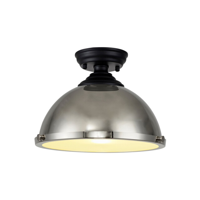 Dresden Flush Ceiling Lamp E27 With Round 31cm Metal Shade Matt Black, Polished Nickel, Frosted White - image 1