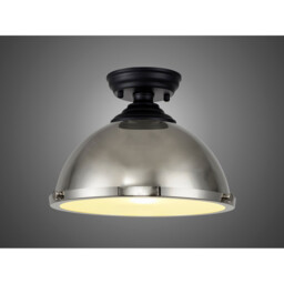 Dresden Flush Ceiling Lamp E27 With Round 31cm Metal Shade Matt Black, Polished Nickel, Frosted White - thumbnail 3