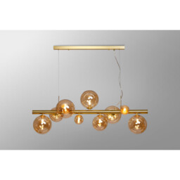 Marshall Linear Ceiling Pendant, 9 Light G9, Satin Gold, Amber Plated Glass - thumbnail 3
