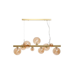 Marshall Linear Ceiling Pendant, 9 Light G9, Satin Gold, Amber Plated Glass - thumbnail 5