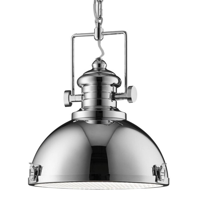 Industrial 1 Light Dome Ceiling Pendant Chrome with Acrylic Diffuser, E27 - image 1