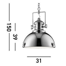 Industrial 1 Light Dome Ceiling Pendant Chrome with Acrylic Diffuser, E27 - thumbnail 5