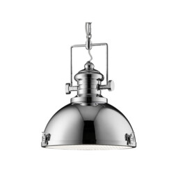 Industrial 1 Light Dome Ceiling Pendant Chrome with Acrylic Diffuser, E27 - thumbnail 3