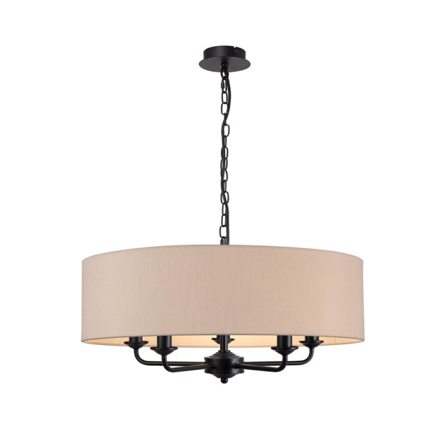 Banyan 5 Light Multi Arm Pendant With 60cm x 15cm Dual Faux Silk Fabric Shade Matt Black/Nude Beige - image 1
