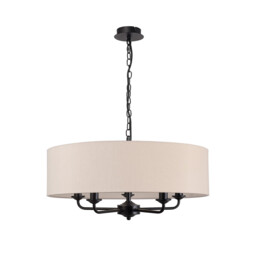 Banyan 5 Light Multi Arm Pendant With 60cm x 15cm Dual Faux Silk Fabric Shade Matt Black/Nude Beige - thumbnail 5