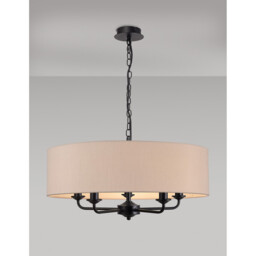Banyan 5 Light Multi Arm Pendant With 60cm x 15cm Dual Faux Silk Fabric Shade Matt Black/Nude Beige - thumbnail 2