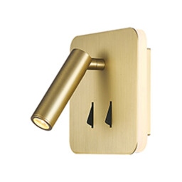Cayman Square Wall + Reading Light, 6W + 3W LED, 3000K, 620lm Total, Individually Switched, Satin Gold, 3yrs Warranty