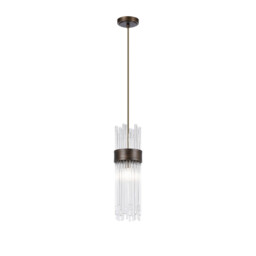 Glensfall 12.5cm Single Pendant, 1 Light E14, IP44, Bronze/Clear