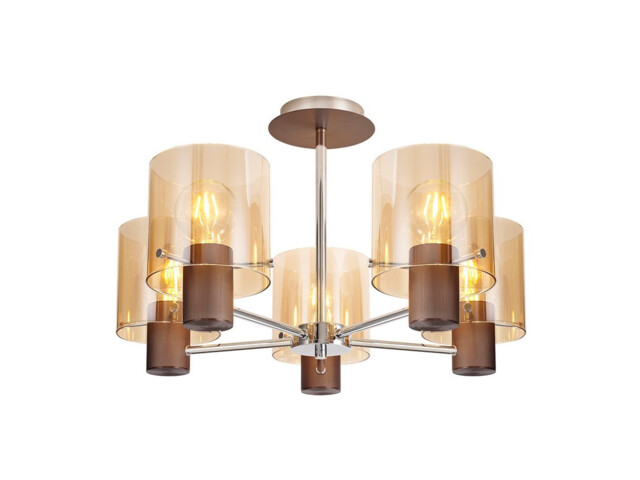 Ghent Semi Ceiling Light, 5 x E27, Mocha, Amber Glass - image 1