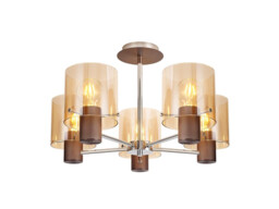 Ghent Semi Ceiling Light, 5 x E27, Mocha, Amber Glass - thumbnail 1