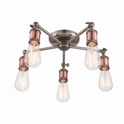 Hal 5 Light Semi flush Aged Pewter, Aged Copper Plate, E27