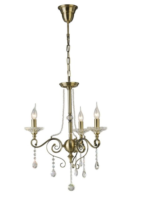 Libra Ceiling Pendant Chandelier 3 Light Antique Brass, Crystal - image 1