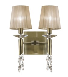 Tiffany Wall Lamp Switched 2+2 Light E14+G9, Antique Brass with Soft Bronze Shades & Clear Crystal