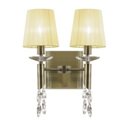 Tiffany Wall Lamp Switched 2+2 Light E14+G9, Antique Brass with Soft Bronze Shades & Clear Crystal - thumbnail 3