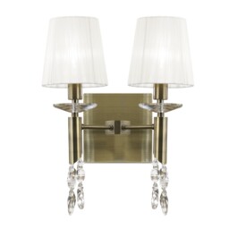Tiffany Wall Lamp Switched 2+2 Light E14+G9, Antique Brass with Soft Bronze Shades & Clear Crystal - thumbnail 5