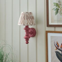 Carnaby Satin Pink Clay Paint Wall Light with Neutral Print Fabric Ikat Shade 20cm B22 - thumbnail 3
