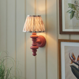 Carnaby Satin Pink Clay Paint Wall Light with Neutral Print Fabric Ikat Shade 20cm B22 - thumbnail 2