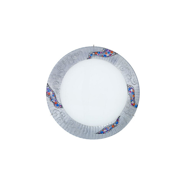 Serena Designer Glass Patterned Flush Ceiling Lamp Polished Chrome - Kiss Silver Pattern, 2x E27 - image 1