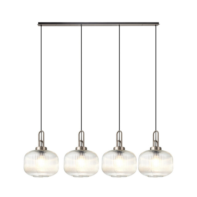 Yorktown Linear Pendant, 4 x E27, Antique Silver/Matt Black With 30cm Pumpkin Shaped Ribbed Clear Glass - image 1