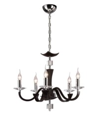 Nardini Ceiling Pendant Chandelier 5 Light Polished Chrome, Dark Brown Faux Leather, Crystal