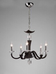 Nardini Ceiling Pendant Chandelier 5 Light Polished Chrome, Dark Brown Faux Leather, Crystal - thumbnail 2