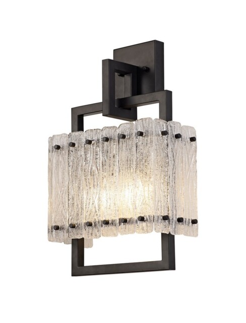 Western Wall Lamp, 2 Light E27, Matt Black, Crystal Sand Glass - image 1